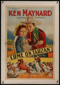 8b0033 COME ON, TARZAN linen 1sh 1932 great art of cowboy Ken Maynard, Merna Kennedy & horses!