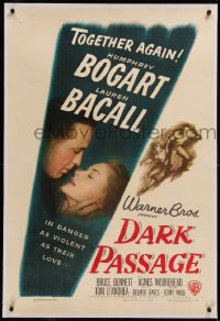8b0040 DARK PASSAGE linen 1sh 1947 Humphrey Bogart & Lauren Bacall together again in violent love!