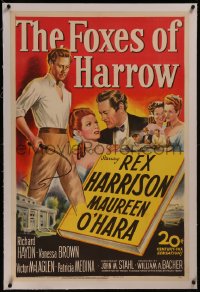8b0070 FOXES OF HARROW linen 1sh 1947 Fox stone litho art of Rex Harrison & Maureen O'Hara!
