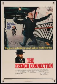 8b0071 FRENCH CONNECTION linen 1sh 1971 Gene Hackman in movie chase, directed by William Friedkin!