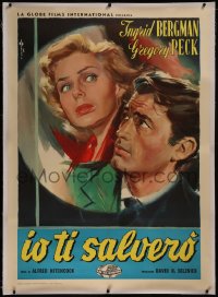 8c0071 SPELLBOUND linen Italian 1p R1959 Hitchcock, Cesselon art of Ingrid Bergman & Gregory Peck!