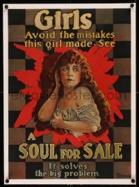 8c0141 SOUL FOR SALE linen 17x24 special poster 1918 cool art & taglines, avoid her mistakes, rare!