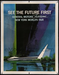 8c0030 1964 NEW YORK WORLD'S FAIR linen 39x50 travel poster 1964 General Motors Futurama, cool art!