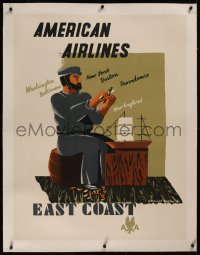 8c0031 AMERICAN AIRLINES EAST COAST linen 30x39 travel poster 1948 Kauffer art of sailor & boat, rare!