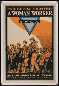 8c0156 BACK OUR SECOND LINE OF DEFENSE linen 28x42 WWI war poster 1918 Ernest Hamlin Baker art, rare!