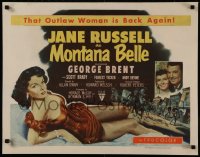 8d0034 MONTANA BELLE style B 1/2sh 1952 George Brent, sexy Jane Russell, that Outlaw woman is back!