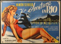8d0152 AVENTURA EN RIO Mexican poster 1953 horizontal Renau art of Ninon Sevilla, clutching hand!