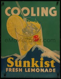 8d0017 SUNKIST 21x27 advertising poster 1930s cool art of glass of fresh ice cold lemonade, rare!