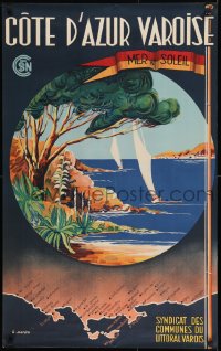 8d0051 COTE D'AZUR VAROISE 24x39 French travel poster 1930s Morera art of the French Riviera, rare!