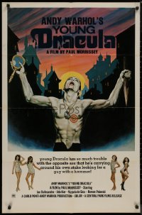 8f0509 ANDY WARHOL'S DRACULA 1sh R1976 Young Dracula Udo Kier holding a stake and mirror by Emmett!