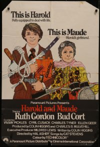 8f0012 HAROLD & MAUDE English 1sh 1972 best color art of Ruth Gordon & Bud Cort with weapons!