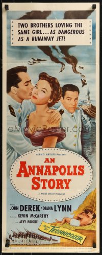 8j0322 ANNAPOLIS STORY insert 1955 Don Siegel, both John Derek & Kevin McCarthy love Diana Lynn!