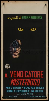 8j1039 AVENGER Italian locandina 1961 Der Racher, Edgar Wallace, cool art of creepy eyes & gun!