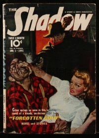 8m0042 SHADOW pulp magazine January 1, 1941 Graves Gladney art of him saving woman from bad guy!