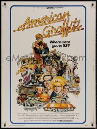 8p0001 AMERICAN GRAFFITI 30x40 1973 George Lucas teen classic, wacky Mort Drucker artwork of cast!