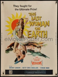 8p0006 LAST WOMAN ON EARTH 30x40 1960 ultra sexy artwork of near-naked girl & men fighting for her!