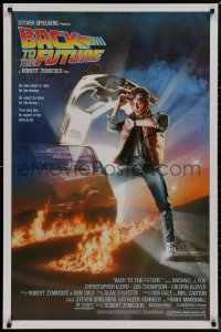 8p0743 BACK TO THE FUTURE studio style 1sh 1985 art of Michael J. Fox & Delorean by Drew Struzan!