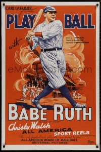 8p0045 PLAY BALL WITH BABE RUTH S2 poster 2001 wonderful artwork of the amazing baseball legend!