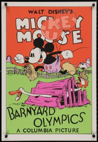 8p0070 BARNYARD OLYMPICS 21x31 art print 1970s-80s art of Mickey Mouse jumping over chicken coop!