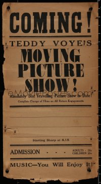 8p0334 TEDDY VOYE'S MOVING PICTURE SHOW 12x22 special poster 1900s absolutely the best, ultra rare!