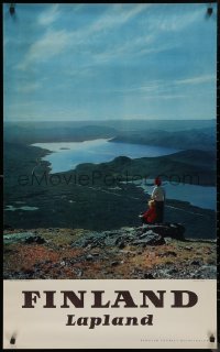 8p0034 FINLAND 24x39 Finnish travel poster 1950s great image of two women over landscape!
