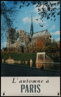 8p0041 PARIS 25x39 French travel poster 1956 great image of the Notre-Dame Cathedral in l'automne!