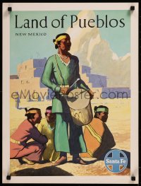 8p0030 SANTA FE LAND OF PUEBLOS NEW MEXICO 18x24 travel poster 1950s art of Native American Indians!