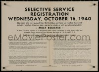 8p0023 SELECTIVE SERVICE REGISTRATION 16x22 WWII war poster 1940 men 21 to 30, 1st peacetime draft!