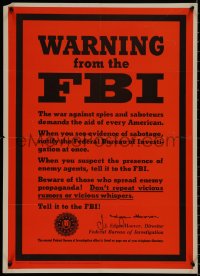 8p0025 WARNING FROM THE FBI 20x28 WWII war poster 1943 Hoover asks you to report suspicious activity!