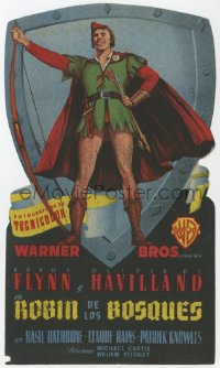 8r0764 ADVENTURES OF ROBIN HOOD die-cut Spanish herald 1948 best art of Errol Flynn as Robin Hood!