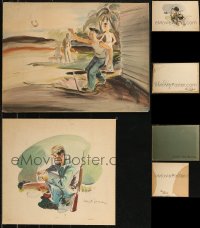 8s0034 LOT OF 3 ORIGINAL WATERCOLOR PAINTINGS 1940s great images ready to frame on your wall!