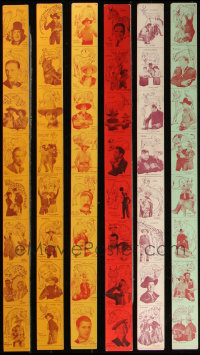 8s0024 LOT OF 6 UNCUT CARD STRIPS 1920s Lon Chaney Sr, Our Gang & some top silent action stars!