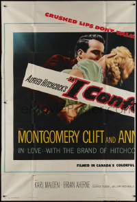 8t0049 I CONFESS INCOMPLETE 6sh 1953 Alfred Hitchcock, art of Montgomery Clift grabbing Anne Baxter!