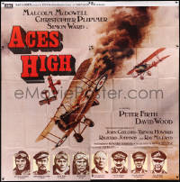 8t0028 ACES HIGH English 6sh 1976 Malcolm McDowell, really cool WWI airplane dogfight art!