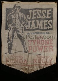 8t0011 JESSE JAMES silk banner 1939 great full-length portrait of masked outlaw Tyrone Power!