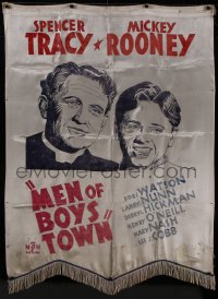 8t0012 MEN OF BOYS TOWN silk banner 1941 Spencer Tracy as Father Flanagan, Mickey Rooney, rare!