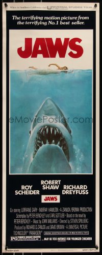 8x0493 JAWS insert 1975 Steven Spielberg's classic movie & image, much more rare than the one-sheet!