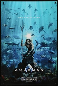 8y0844 AQUAMAN teaser DS 1sh 2018 DC, Jason Momoa in title role with great white sharks and more!