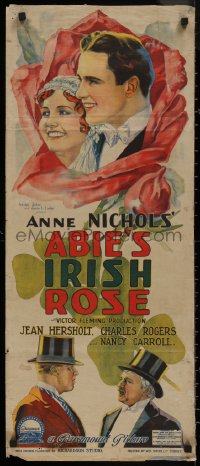 8y0431 ABIE'S IRISH ROSE long Aust daybill 1929 litho art of Buddy Rogers & Nancy Carroll, rare!