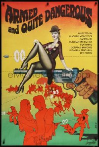 8y0681 ARMED & QUITE DANGEROUS export Russian 30x45 1978 Lemeshev art of woman on top of revolver!