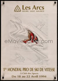 8y0335 1ER MONDIAL PRO DE SKI DE VITESSE 20x28 French special poster 1994 artwork of several skiers!