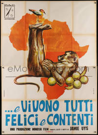 9b0435 ANIMALS ARE BEAUTIFUL PEOPLE Italian 2p 1975 Jamie Uys, Africa, great art of monkey & bird!