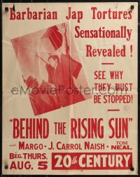 9b0028 BEHIND THE RISING SUN 22x28 local theater jumbo WC 1943 outrageous different tagline, rare!
