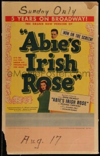 9b0241 ABIE'S IRISH ROSE WC 1946 Joanne Dru, Anne Nichols, most riotous, romantic hit, rare!