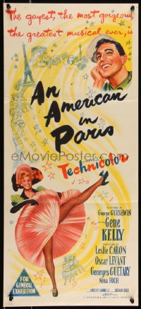 9d0240 AMERICAN IN PARIS Aust daybill 1951 art of Gene Kelly dancing with sexy Leslie Caron!