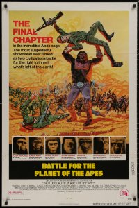 9d0485 BATTLE FOR THE PLANET OF THE APES 1sh 1973 Tanenbaum art of war between apes & humans!