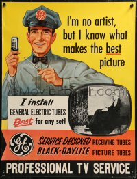 9f0062 GENERAL ELECTRIC 20x26 advertising poster 1950s black-daylite picture tubes, he's no artist!