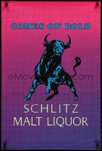 9f0069 SCHLITZ 20x30 advertising poster 1972 Malt Liqour bull over great background, comes on bold!