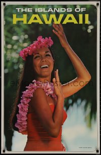 9f0035 ISLANDS OF HAWAII 24x37 travel poster 1960s sexy image of sexy woman in red sarong!
