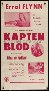 9h0026 CAPTAIN BLOOD Swedish stolpe R1940s Errol Flynn & Olivia de Havilland, ultra-rare!